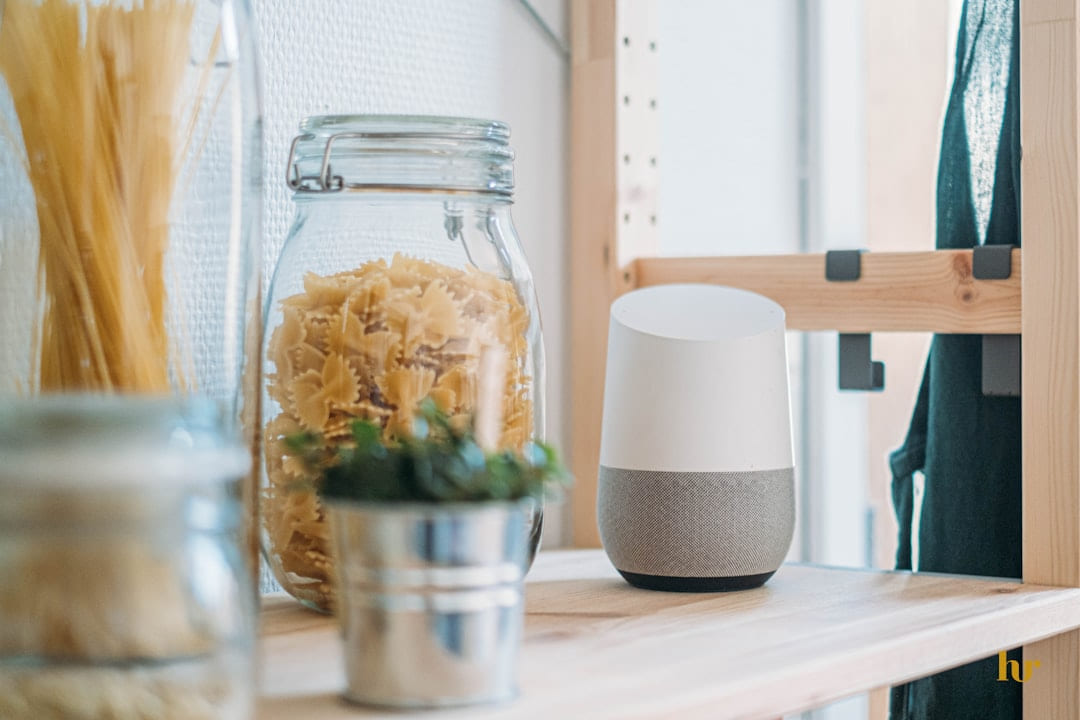 Google Home on white rack on Affordable Smart Living